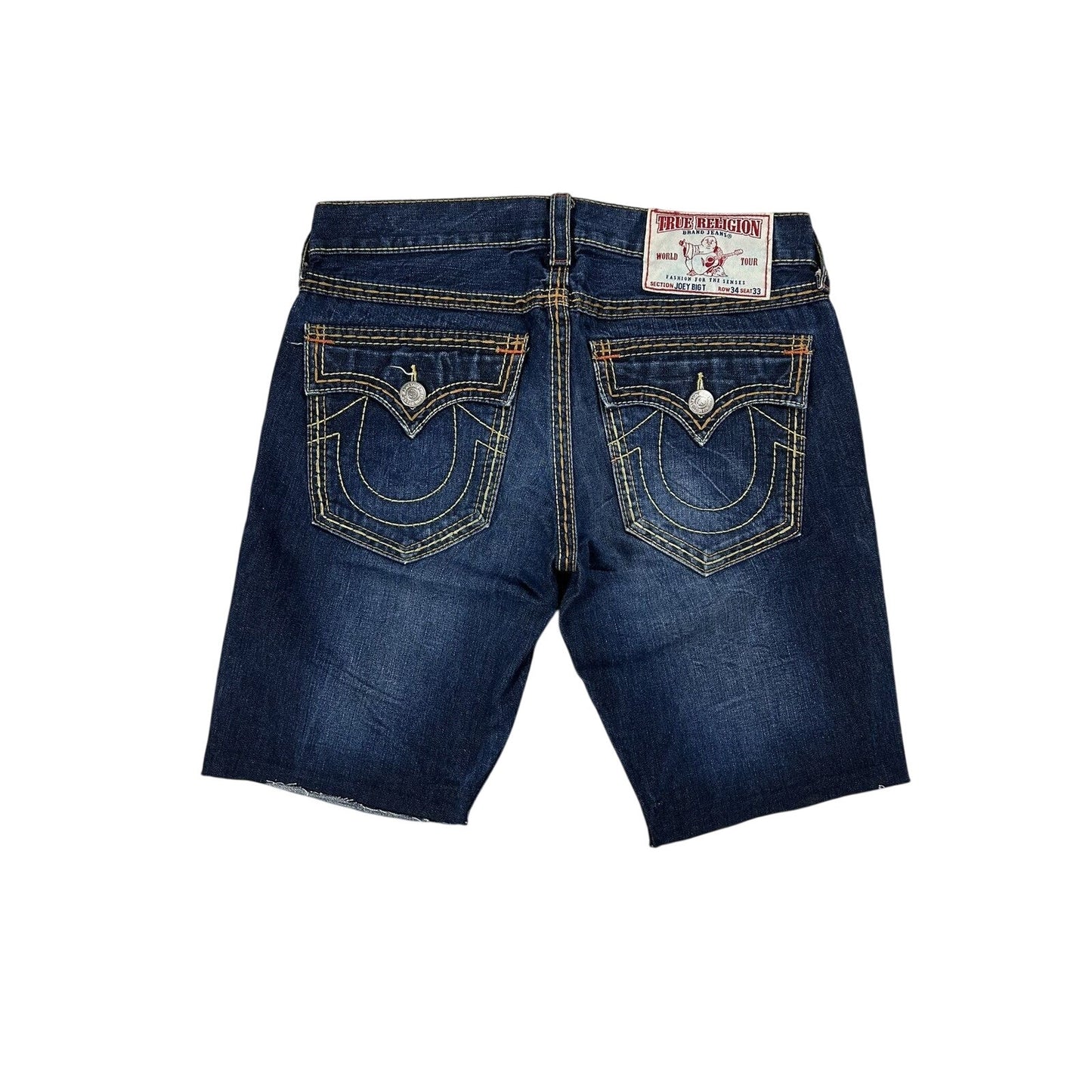 True Religion jorts denim shorts navy stitching Ricky