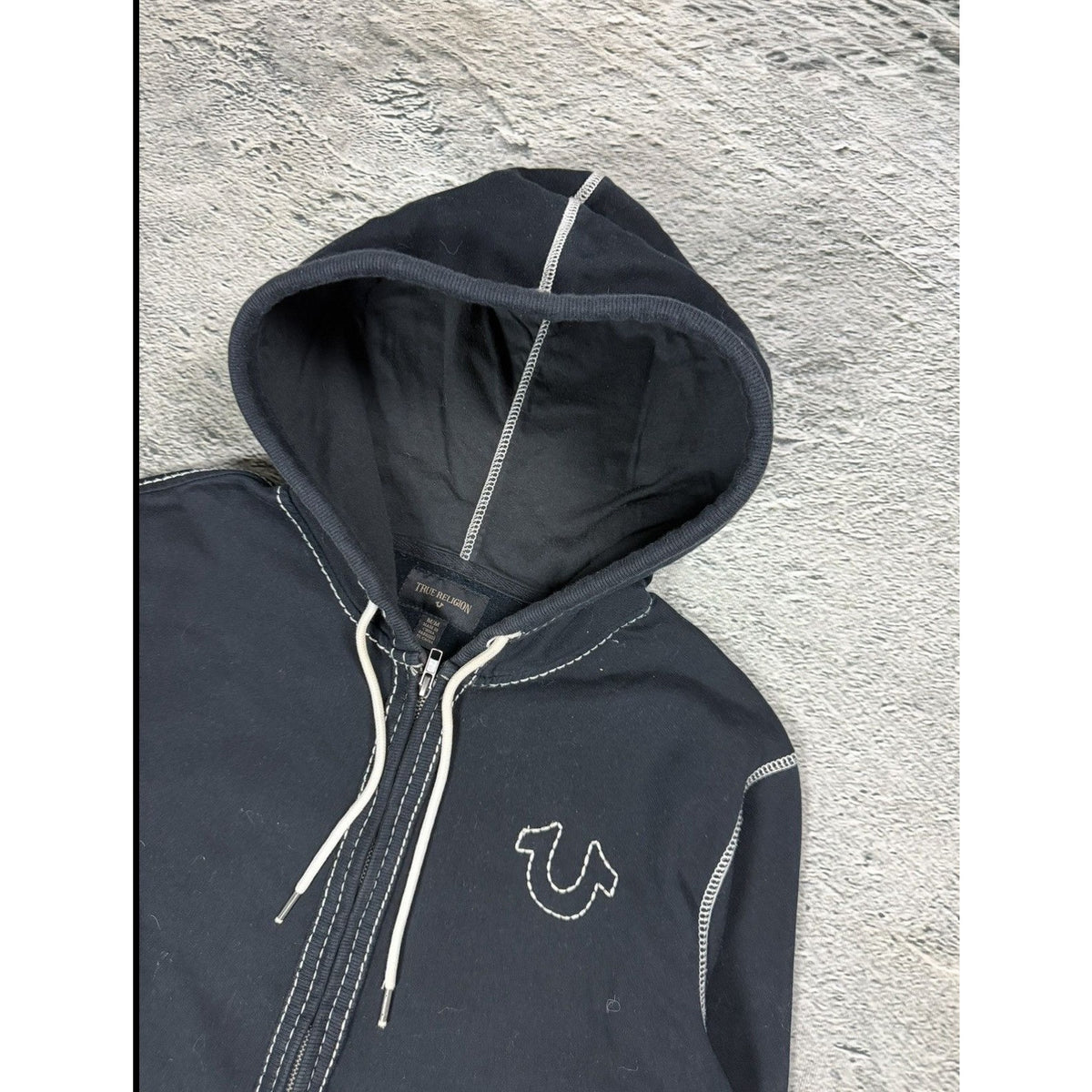 True Religion vintage black zip hoodie white big logo