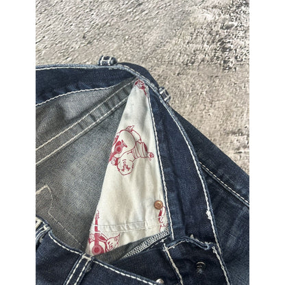 True Religion blue jeans white thick stitching Y2K