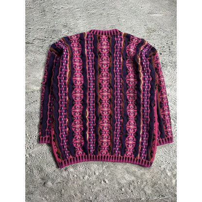 vintage cardigan multicolor cable knit Coogi style sweater