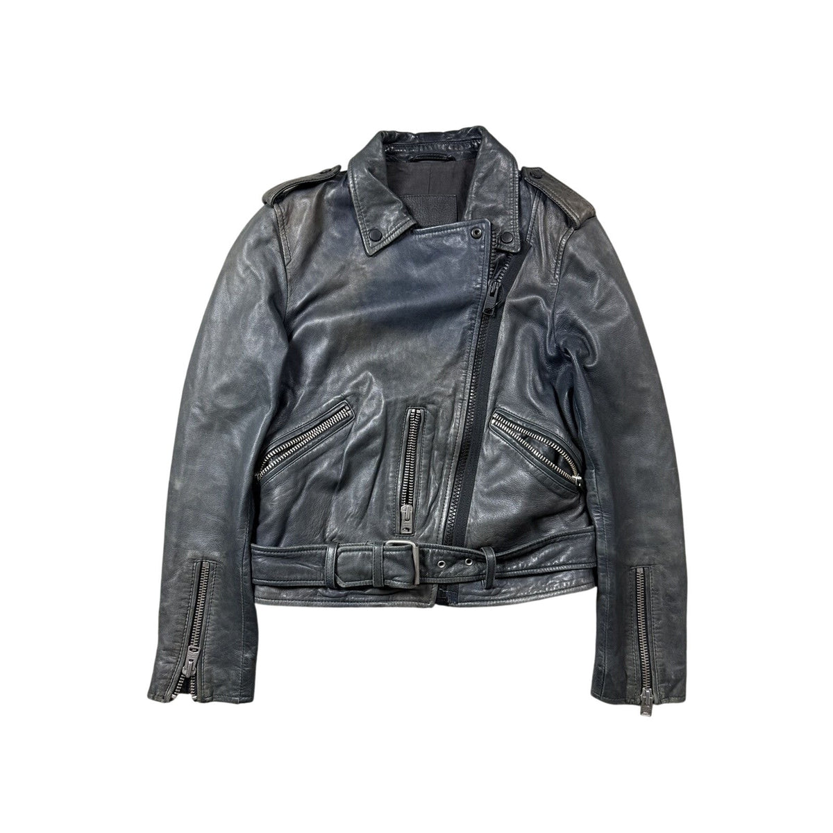 Allsaints Vintage Leather Jacket biker Avant Garde gray