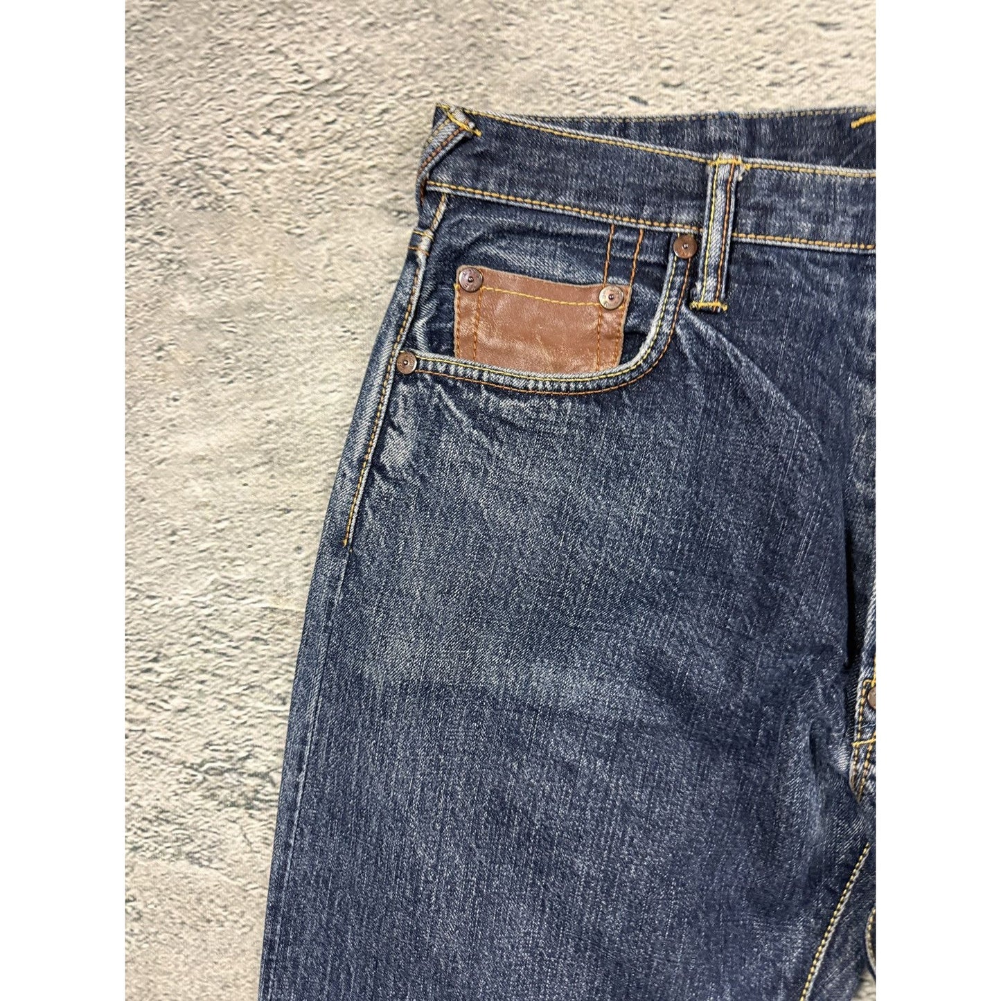 Evisu jeans daicock leather brown big logo navy raw Selvedge