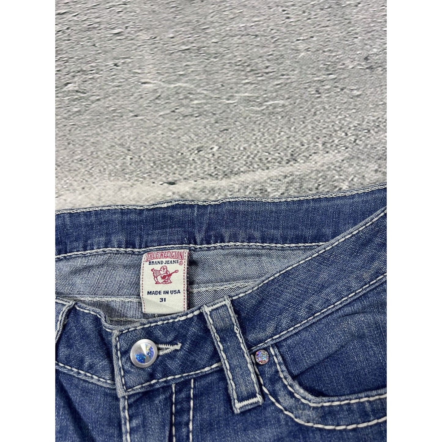 True Religion jeans swarovski rhinestones white stitching