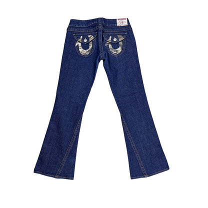 True Religion jeans Flared bootcut navy silver blue painted