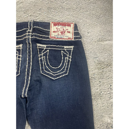 True Religion flared jeans blue white thick stitching Y2K