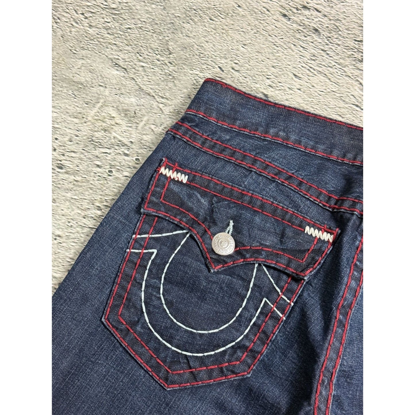True Religion jeans straight vintage denim pants navy red