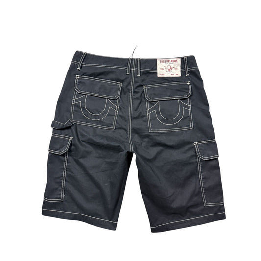 True Religion Cargo Black White stitch jorts denim shorts