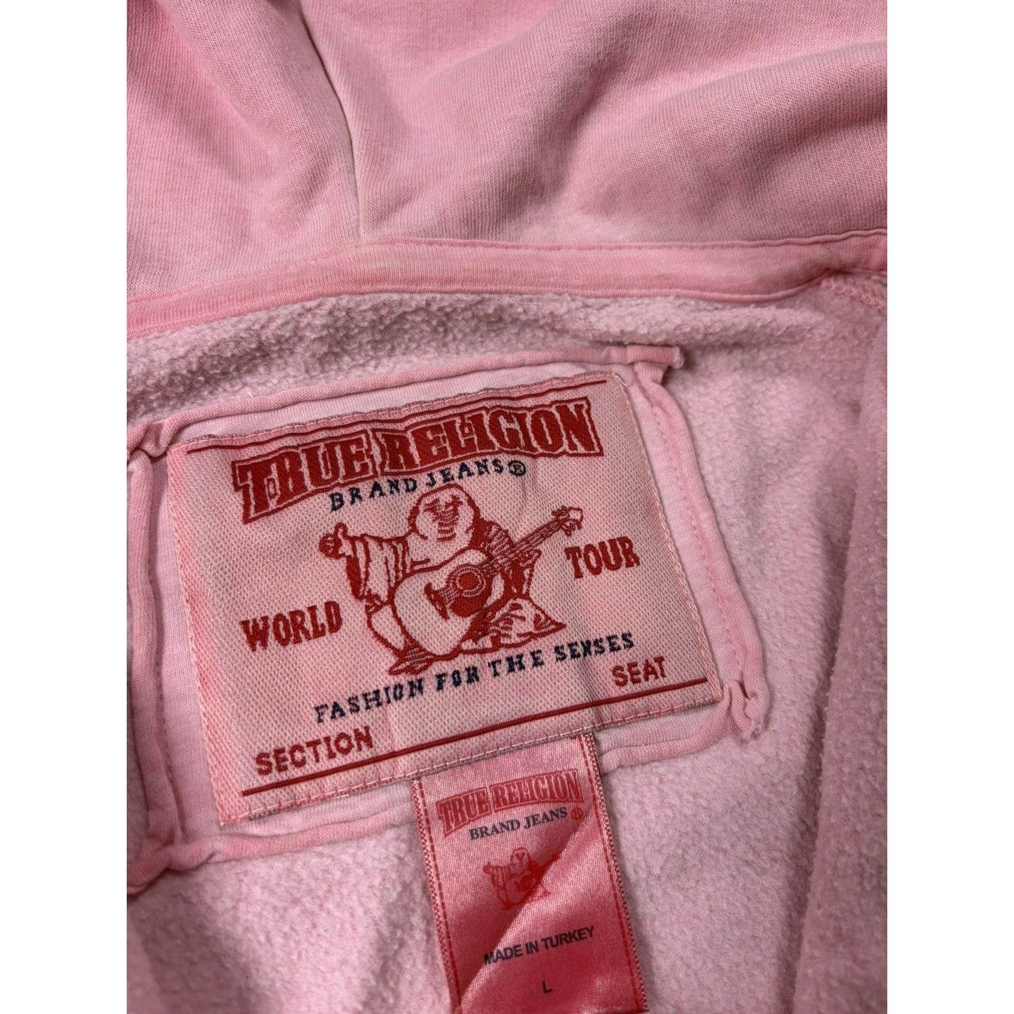 True Religion zip pink hoodie vintage LA rhinestones sherpa