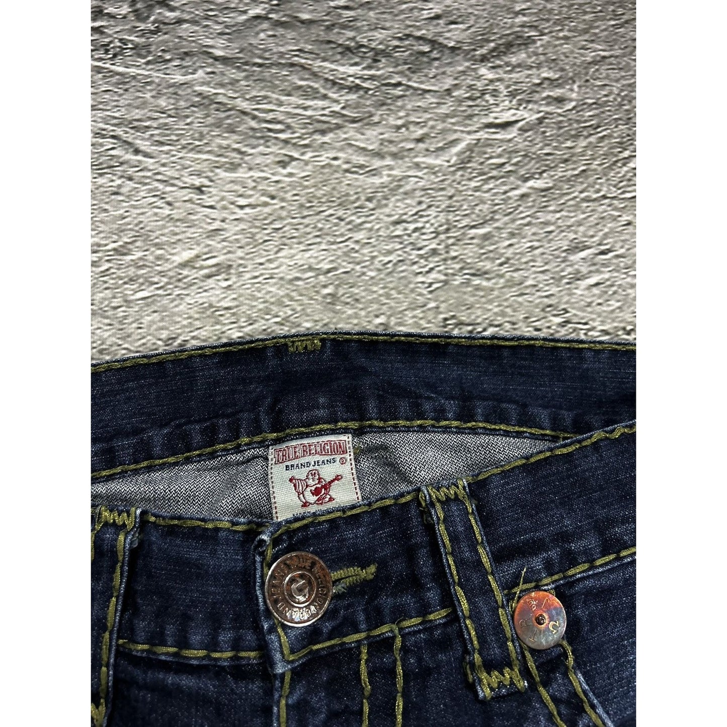 True Religion vintage jeans navy thick stitching khaki Y2K