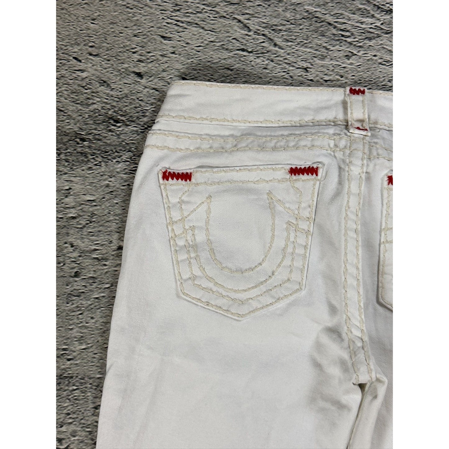 True Religion vintage white jeans slim Stella red stitching