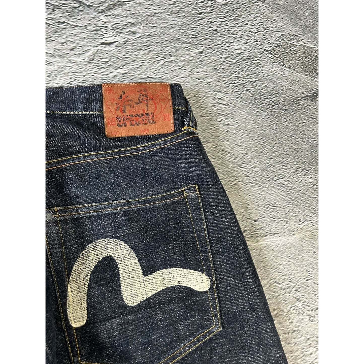 Evisu vintage jeans dark navy white seagulls selvedge denim