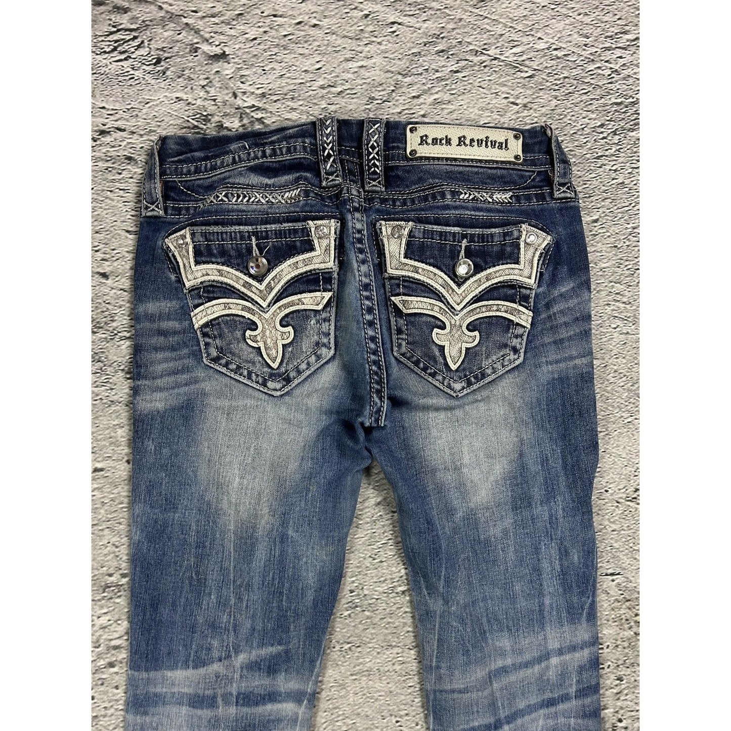 Rock Revival vintage rhinestone snakeskin jeans Y2K flared