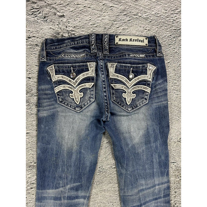 Rock Revival vintage rhinestone snakeskin jeans Y2K flared
