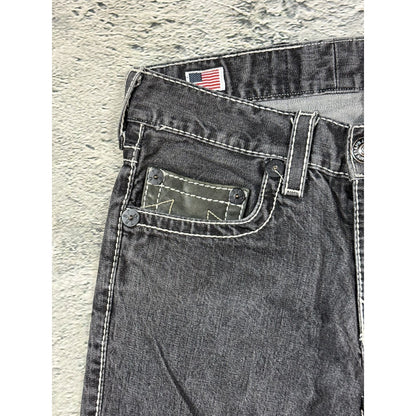 True Religion jeans grey black leather patch Bobby straight