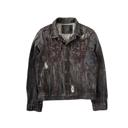True Religion denim jacket black red contrast stitching Y2K