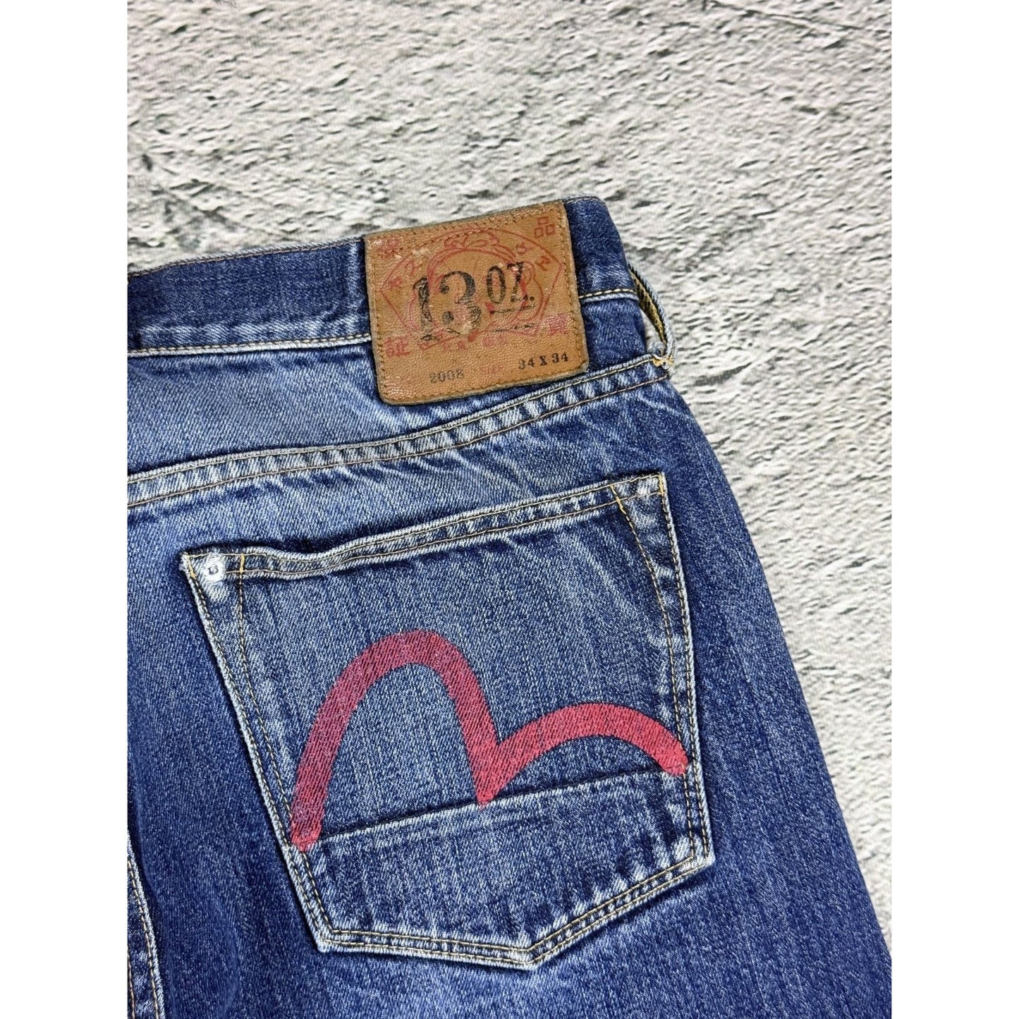 Evisu jeans vintage selvedge denim vintage red kanji seagull