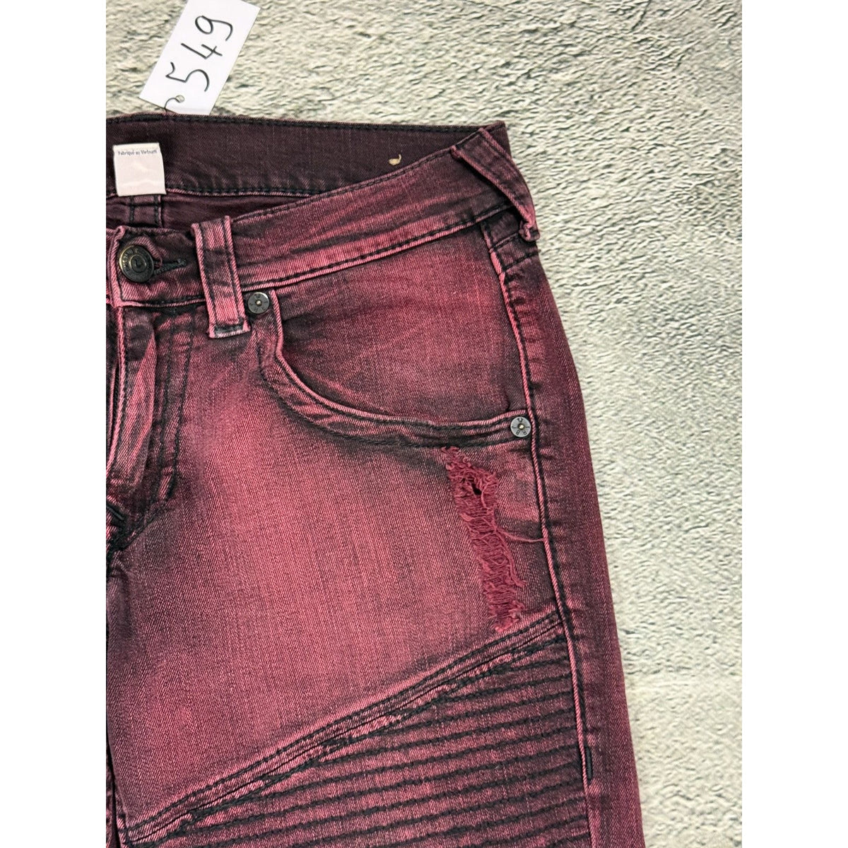 True Religion jeans biker burgundy red Moto washed Y2K slim skinny