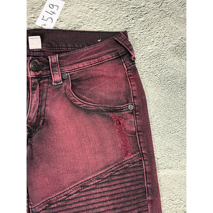 True Religion jeans biker burgundy red Moto washed Y2K slim skinny