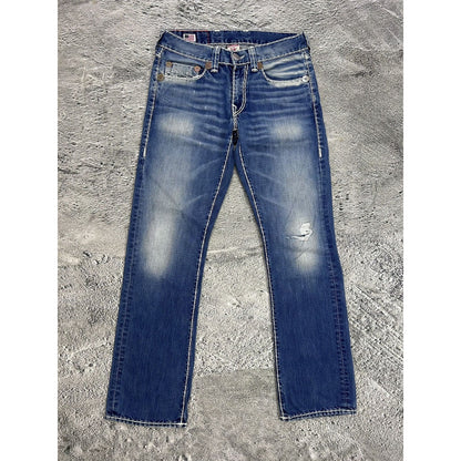 True Religion Blue jeans white thick stitching Bobby