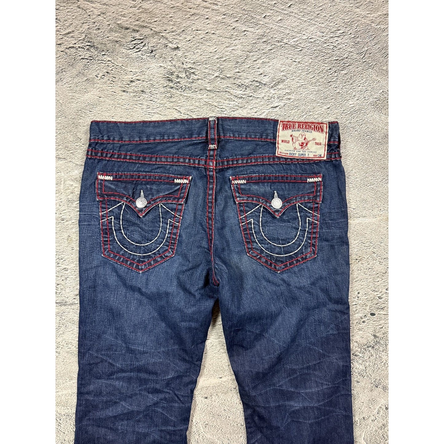 True Religion jeans red white stitch blue Ricky Super T