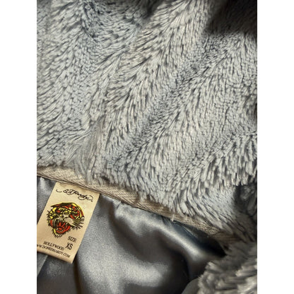 Ed Hardy zip hoodie grey Y2K vintage Christian Audigier fur