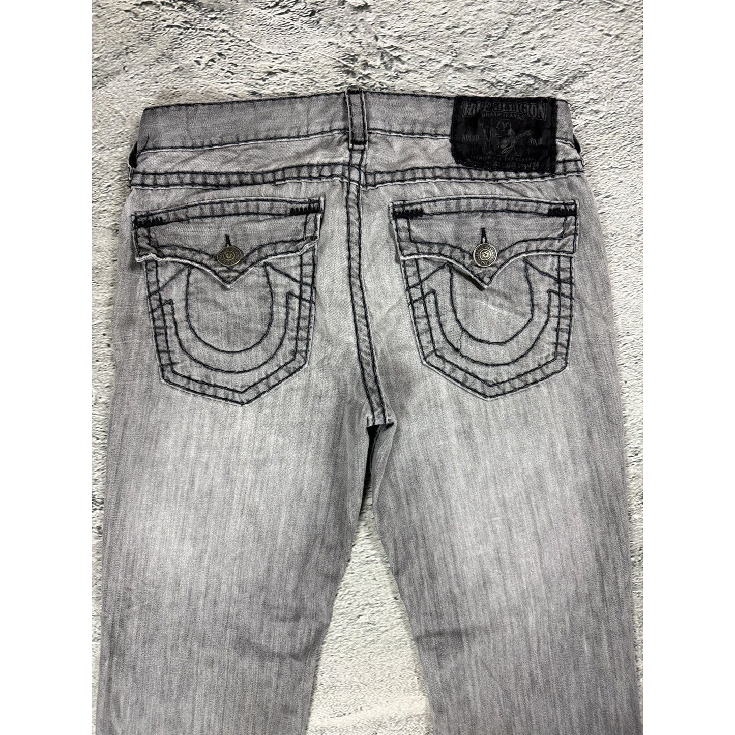 True Religion grey jeans black thick stitching Y2K Logan