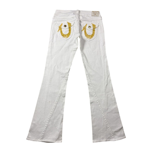 True Religion white jeans flared bootcut stitching Joey gold