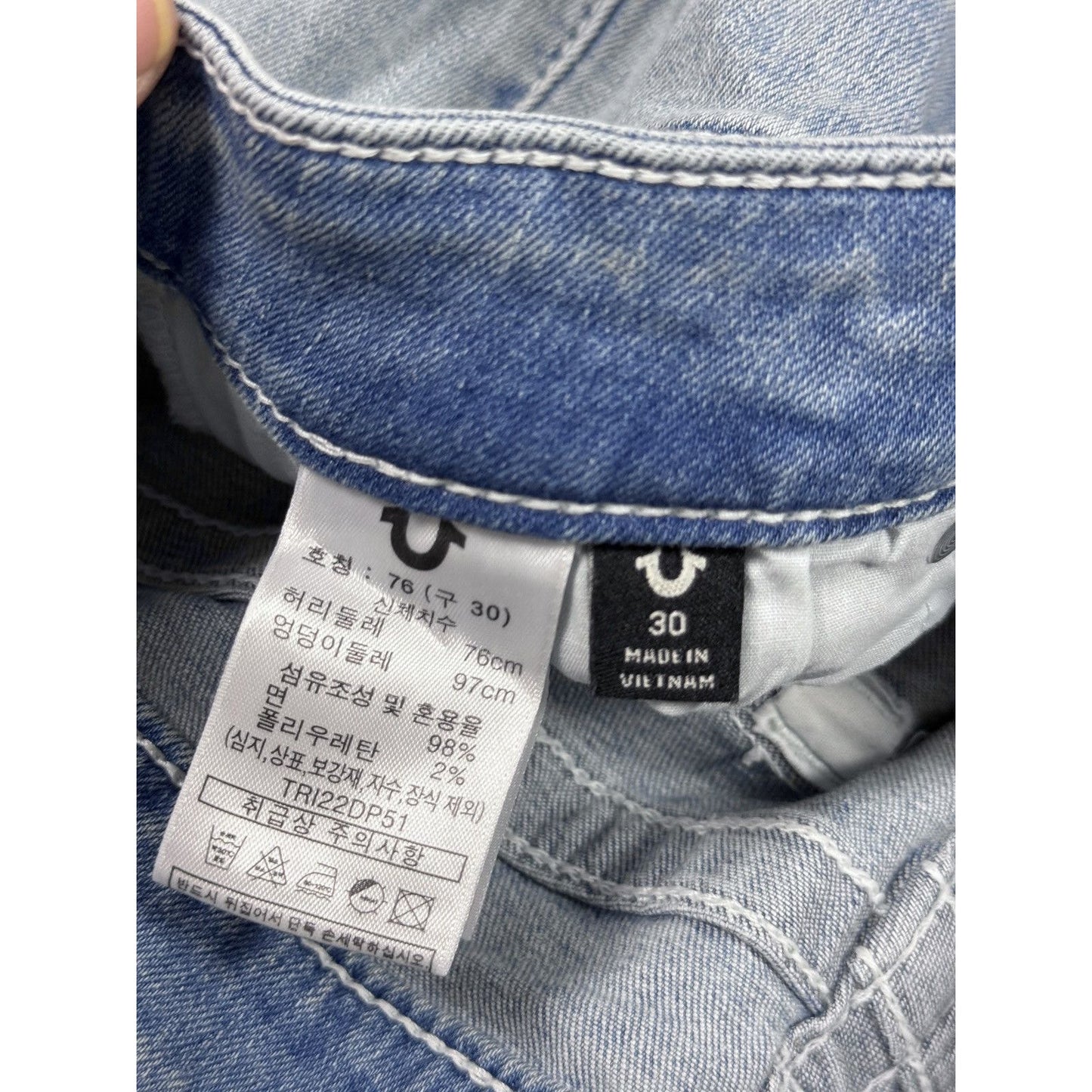 True Religion jeans straight baby blue white stitch Y2K