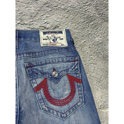 True Religion vintage blue jeans straight red logo Y2K