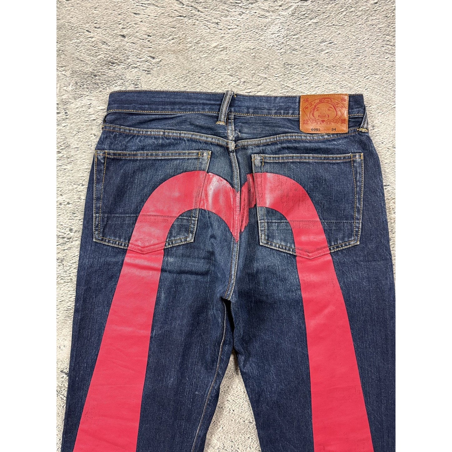 Evisu jeans daicock red big logo navy raw denim Selvedge