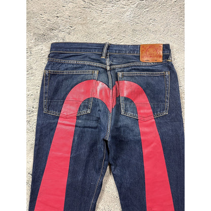 Evisu jeans daicock red big logo navy raw denim Selvedge