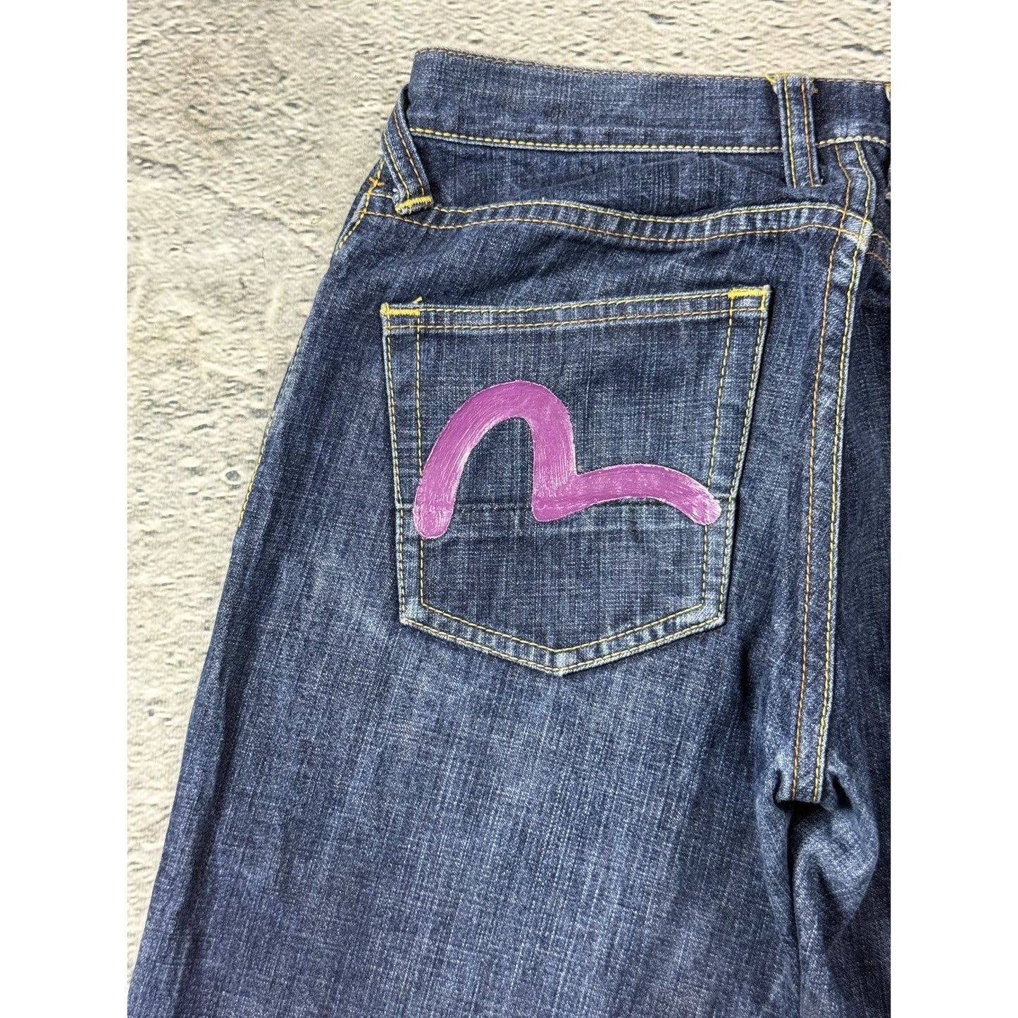 Evisu jeans vintage purple handpainted seagull logo denim