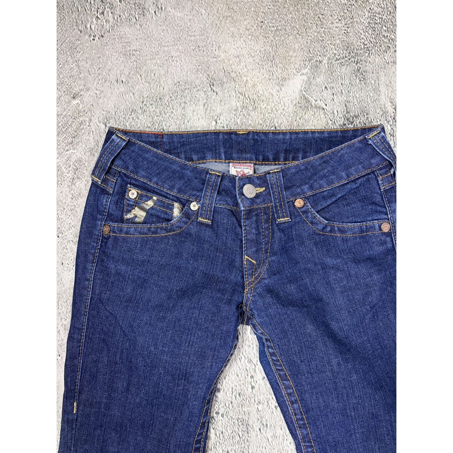 True Religion jeans Flared bootcut navy silver blue painted