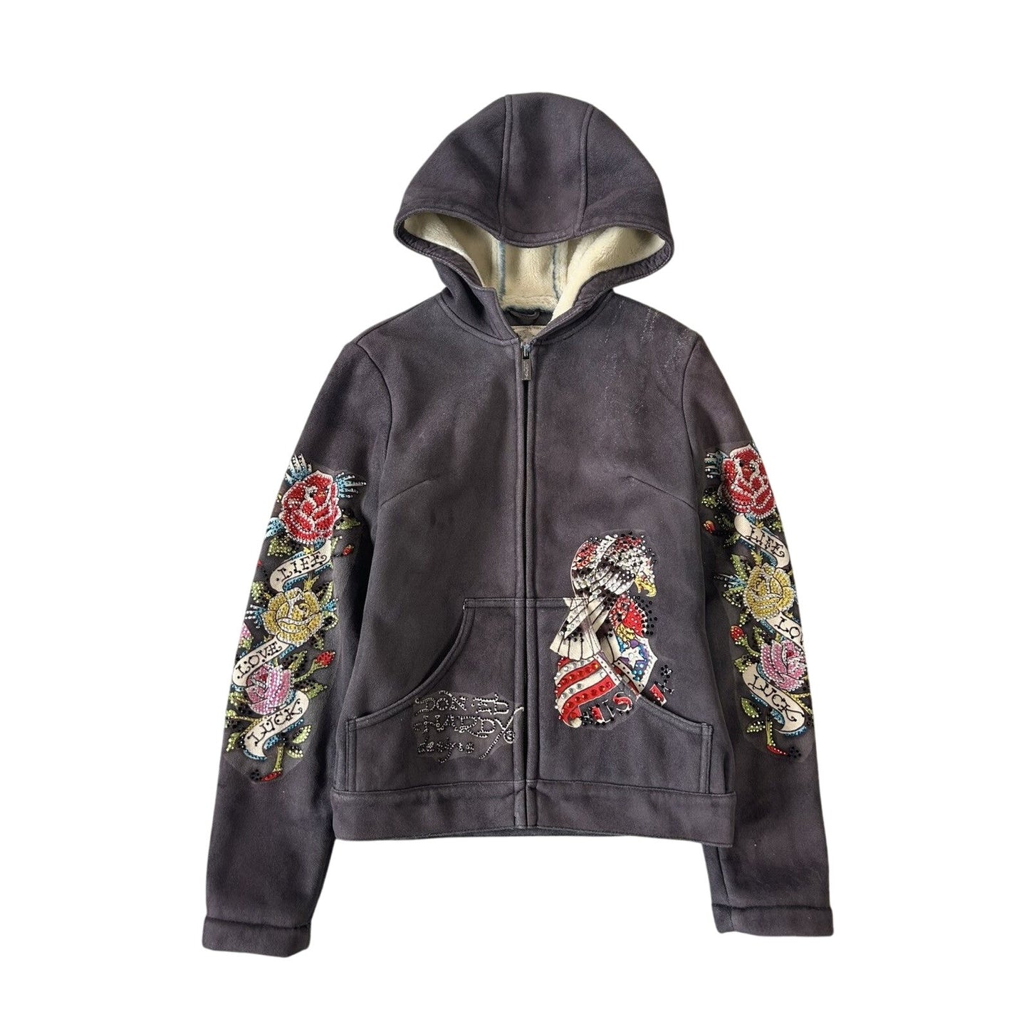 Ed Hardy Christian Audigier vintage zip hoodie black teddy