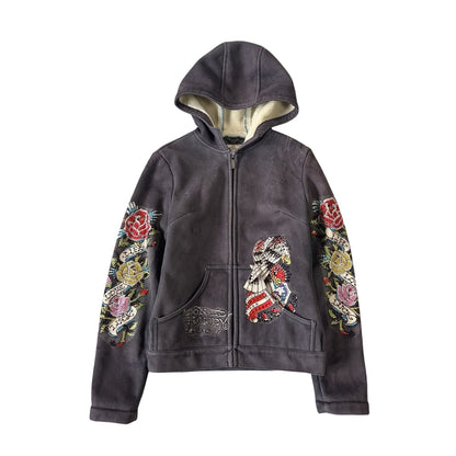 Ed Hardy Christian Audigier vintage zip hoodie black teddy