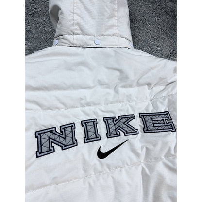 Nike vintage puffer jacket big logo spell out white 90s