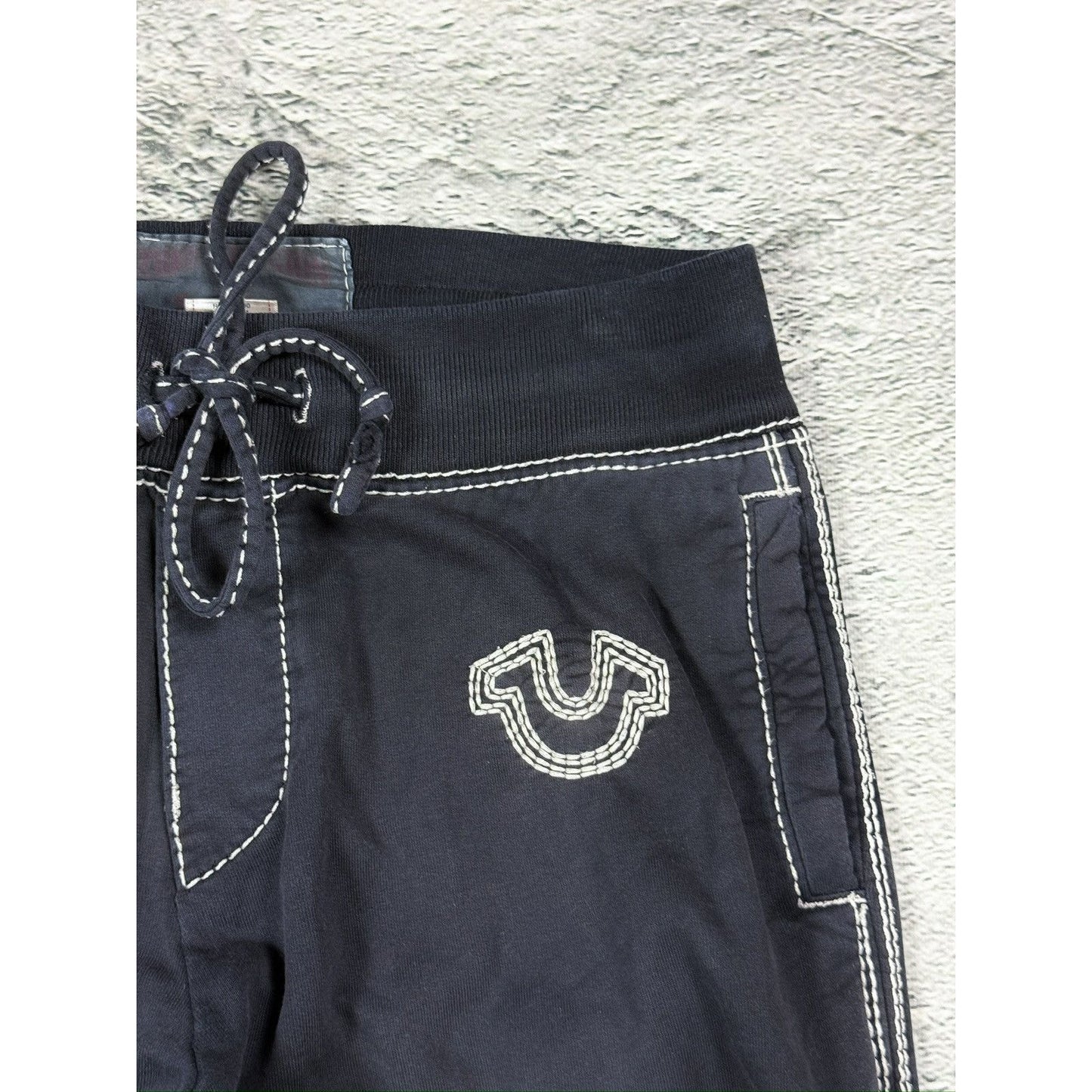 True Religion sweatpants black white stitching vintage style