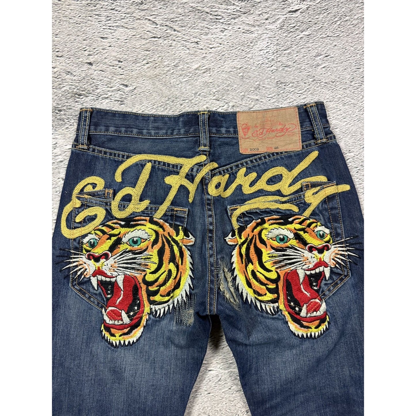 Ed Hardy vintage jeans tigers embroidered big logo pants