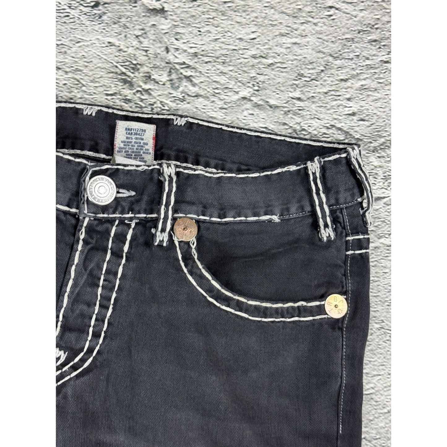 True Religion black jeans white thick stitching Y2K Logan