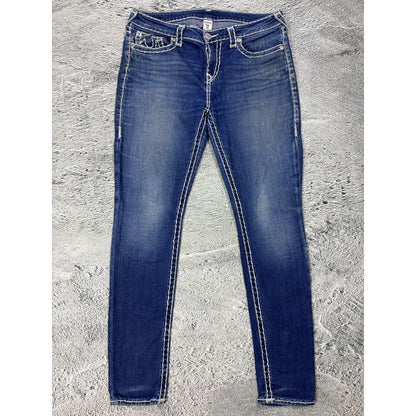 True Religion blue jeans white thick stitching skinny