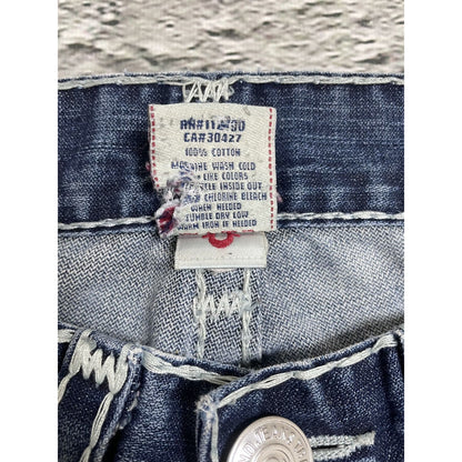 True Religion blue jeans white thick stitching Bobby