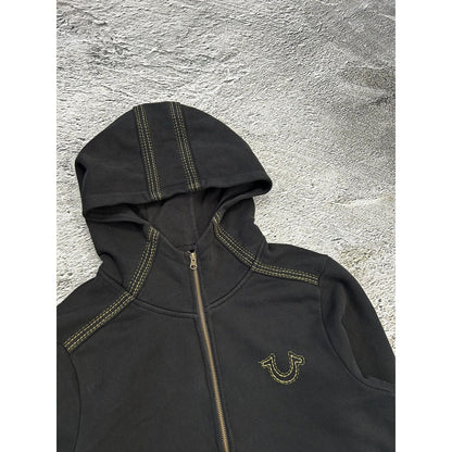 True Religion vintage black zip hoodie Y2K thick stitching