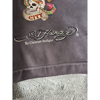 Ed Hardy Christian Audigier vintage zip hoodie black teddy