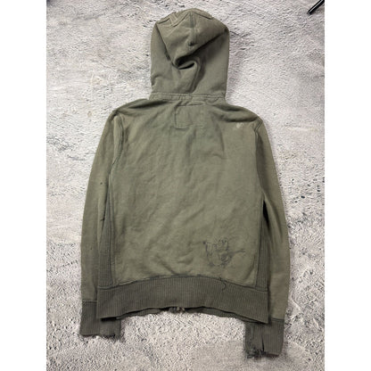 True Religion zip hoodie khaki green brown vintage fade Y2K