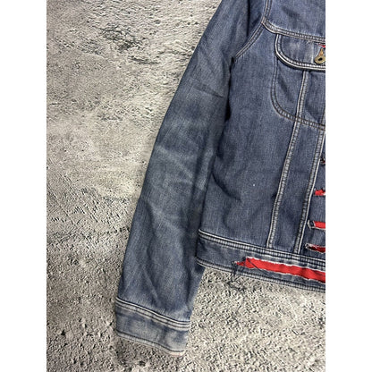 Dolce & Gabbana denim jacket distressed blue red avant garde
