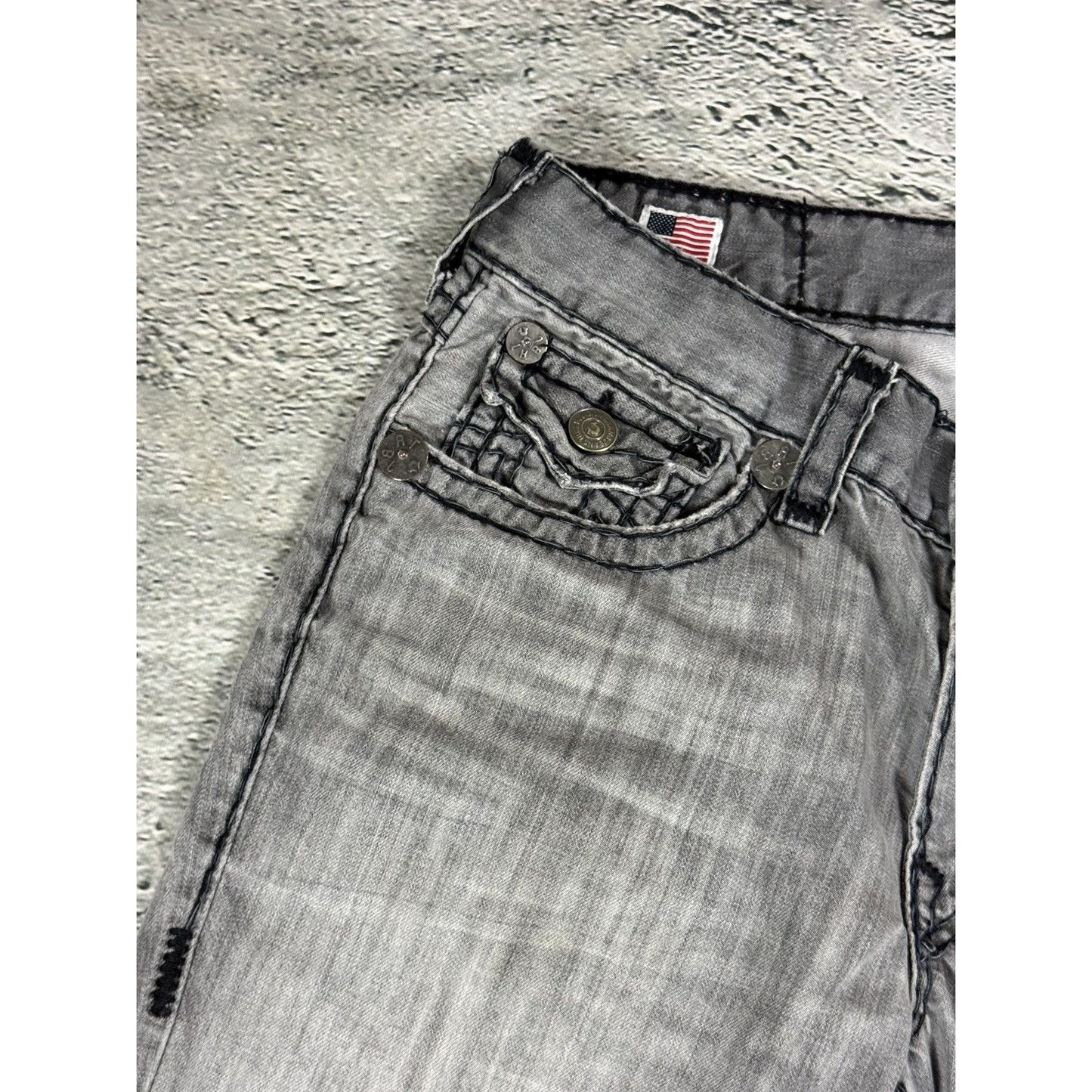 True Religion grey jeans black thick stitching Y2K Logan