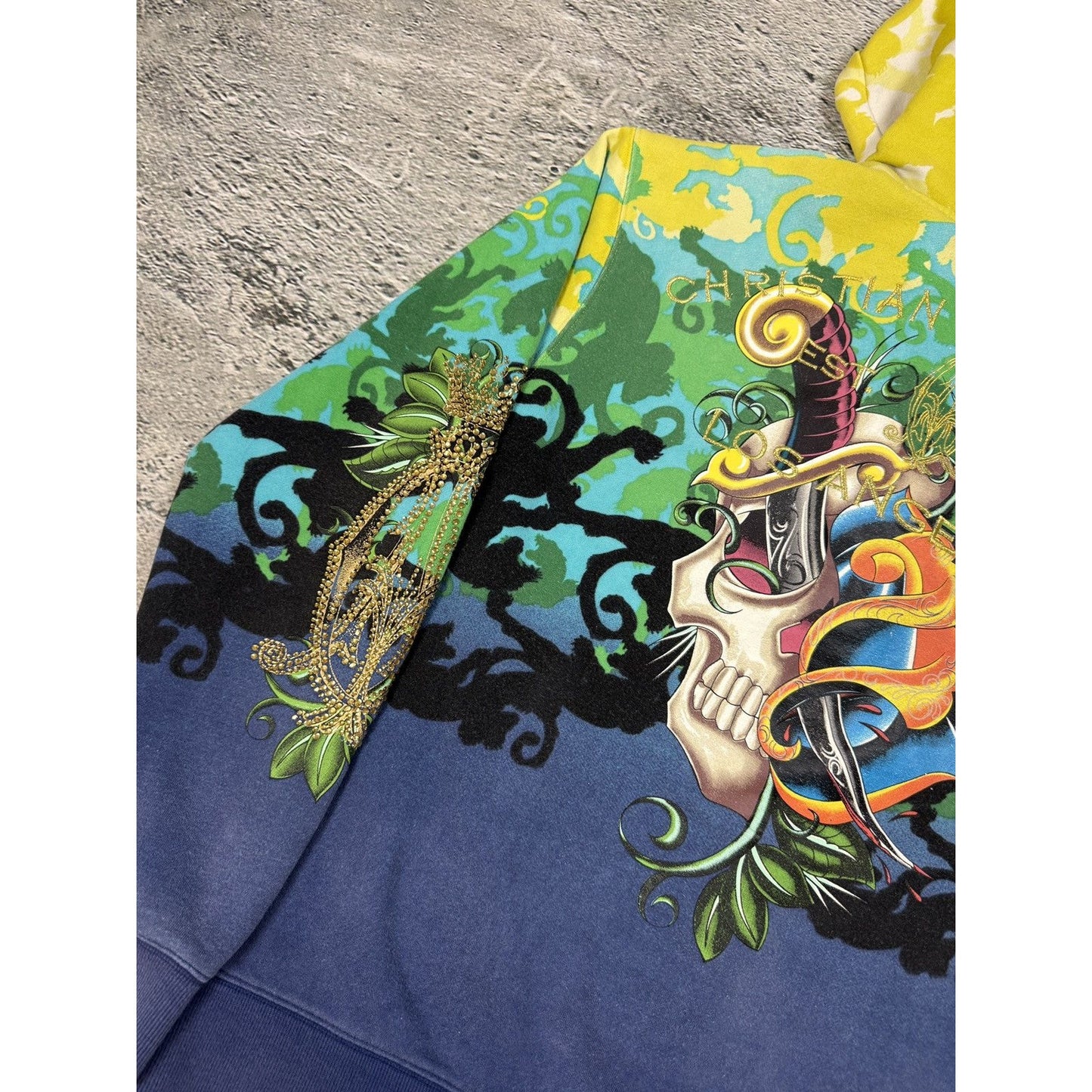 Ed Hardy zip hoodie yellow vintage Y2K Christian Audigier