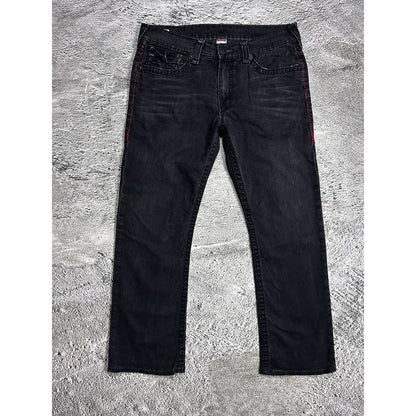 True Religion vintage black jeans Ricky red thick stitching