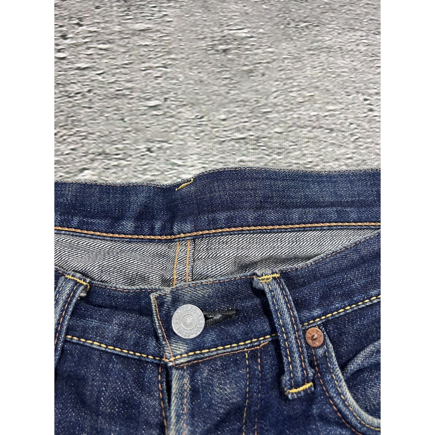 Evisu jeans daicock big logo pink selvedge denim navy blue