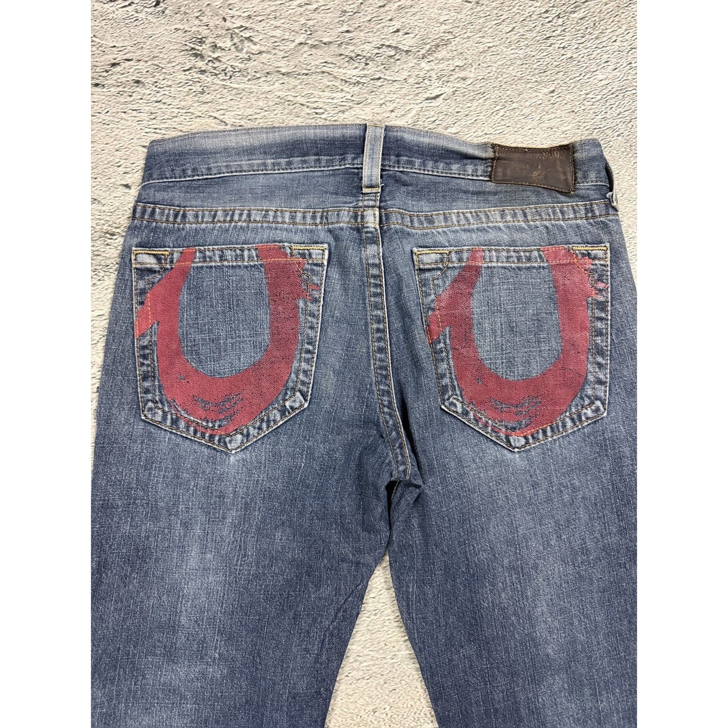 True Religion vintage blue jeans big logo Red painted